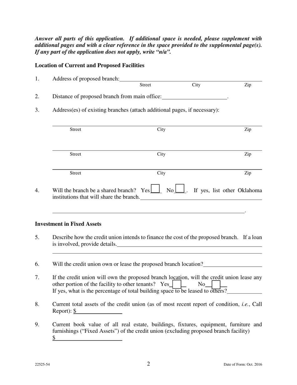 Application to Establish a Credit Union Branch Office - Oklahoma, Page 2