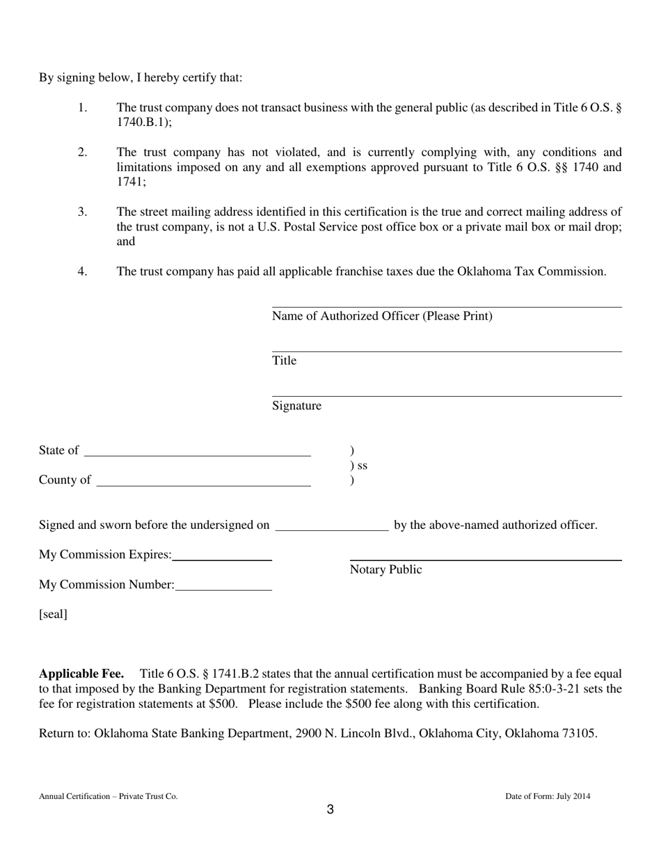 Annual Certification for an Exempt Private Trust Company - Oklahoma, Page 3