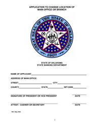 Document preview: Application to Change Location of Main Office or Branch - Oklahoma