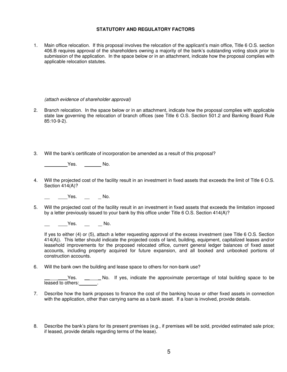 Application to Change Location of Main Office or Branch - Oklahoma, Page 5