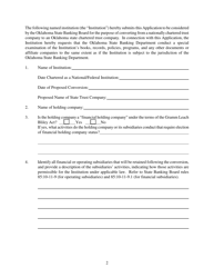 Application for Conversion From a Nationally Chartered Institution to an Oklahoma State Chartered Trust Company - Oklahoma, Page 2