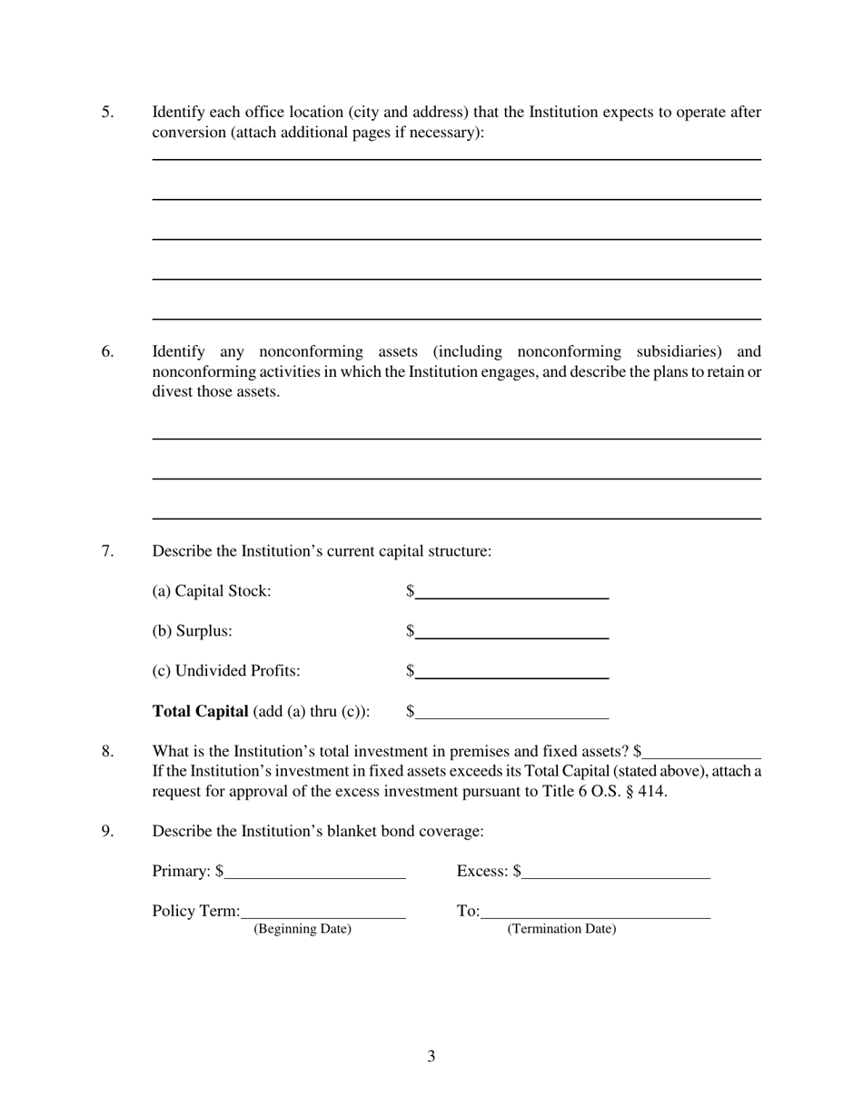 Application for Conversion From a Nationally Chartered Institution to an Oklahoma State Chartered Trust Company - Oklahoma, Page 3