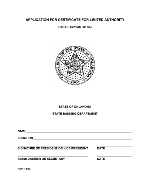 Application for Certificate for Limited Authority - Oklahoma Download Pdf