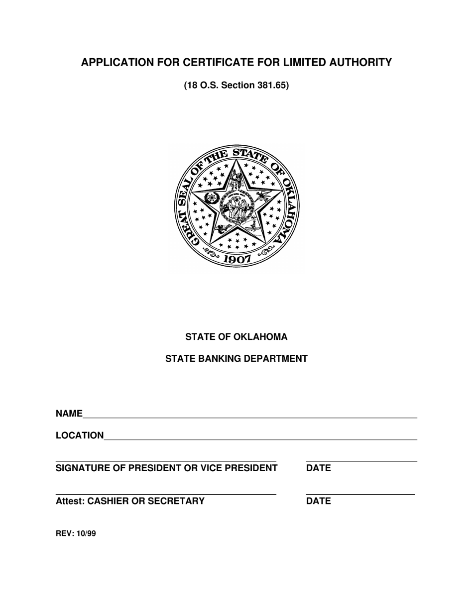 Application for Certificate for Limited Authority - Oklahoma, Page 1