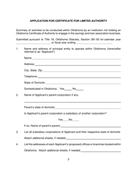 Application for Certificate for Limited Authority - Oklahoma, Page 2