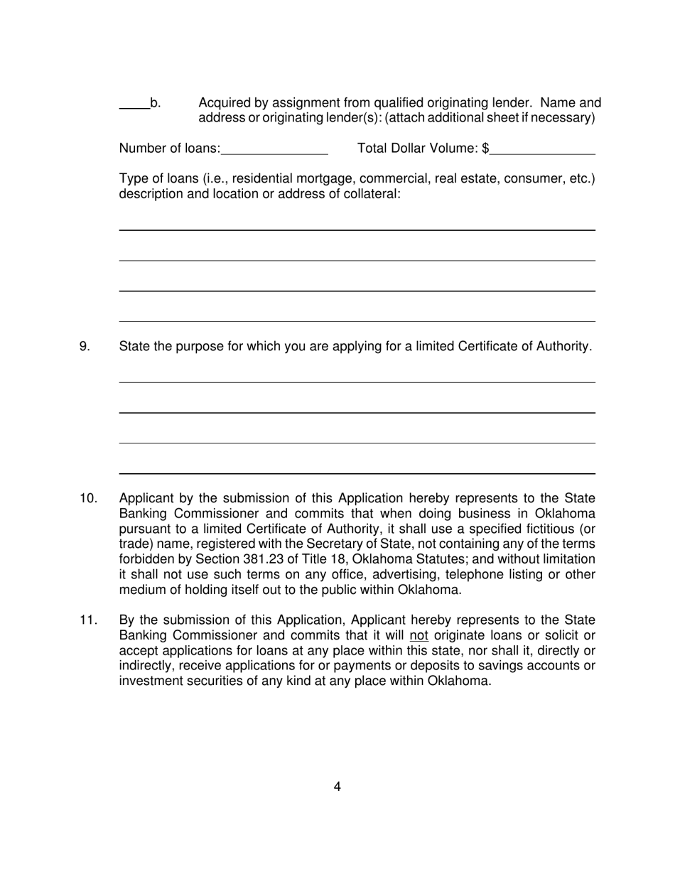 Application for Certificate for Limited Authority - Oklahoma, Page 4
