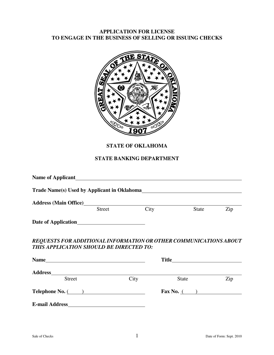 Oklahoma Application for License to Engage in the Business of Selling