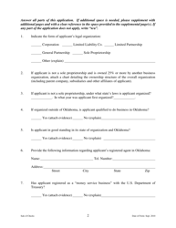 Application for License to Engage in the Business of Selling or Issuing Checks - Oklahoma, Page 2
