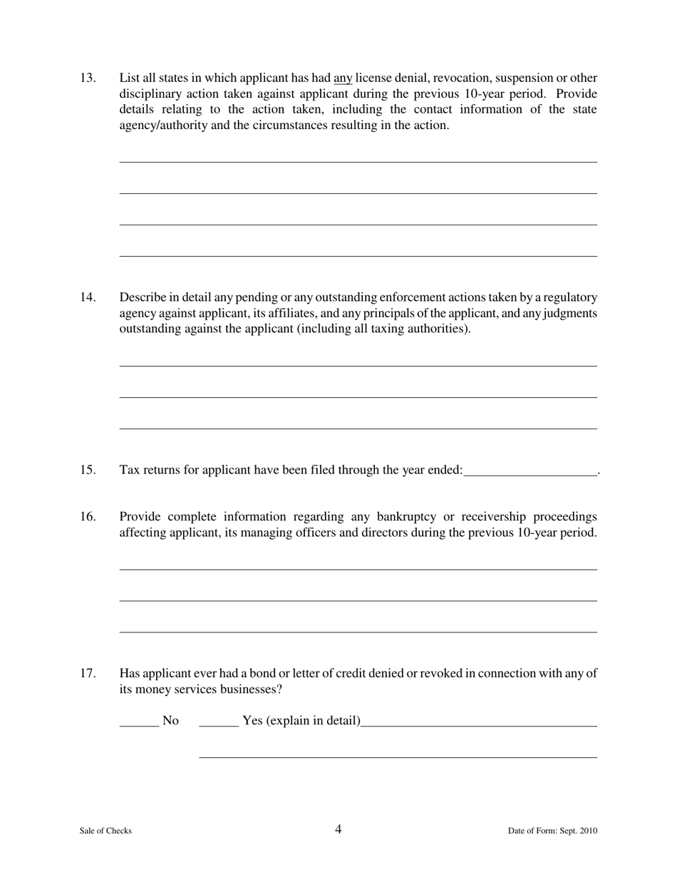 Application for License to Engage in the Business of Selling or Issuing Checks - Oklahoma, Page 4