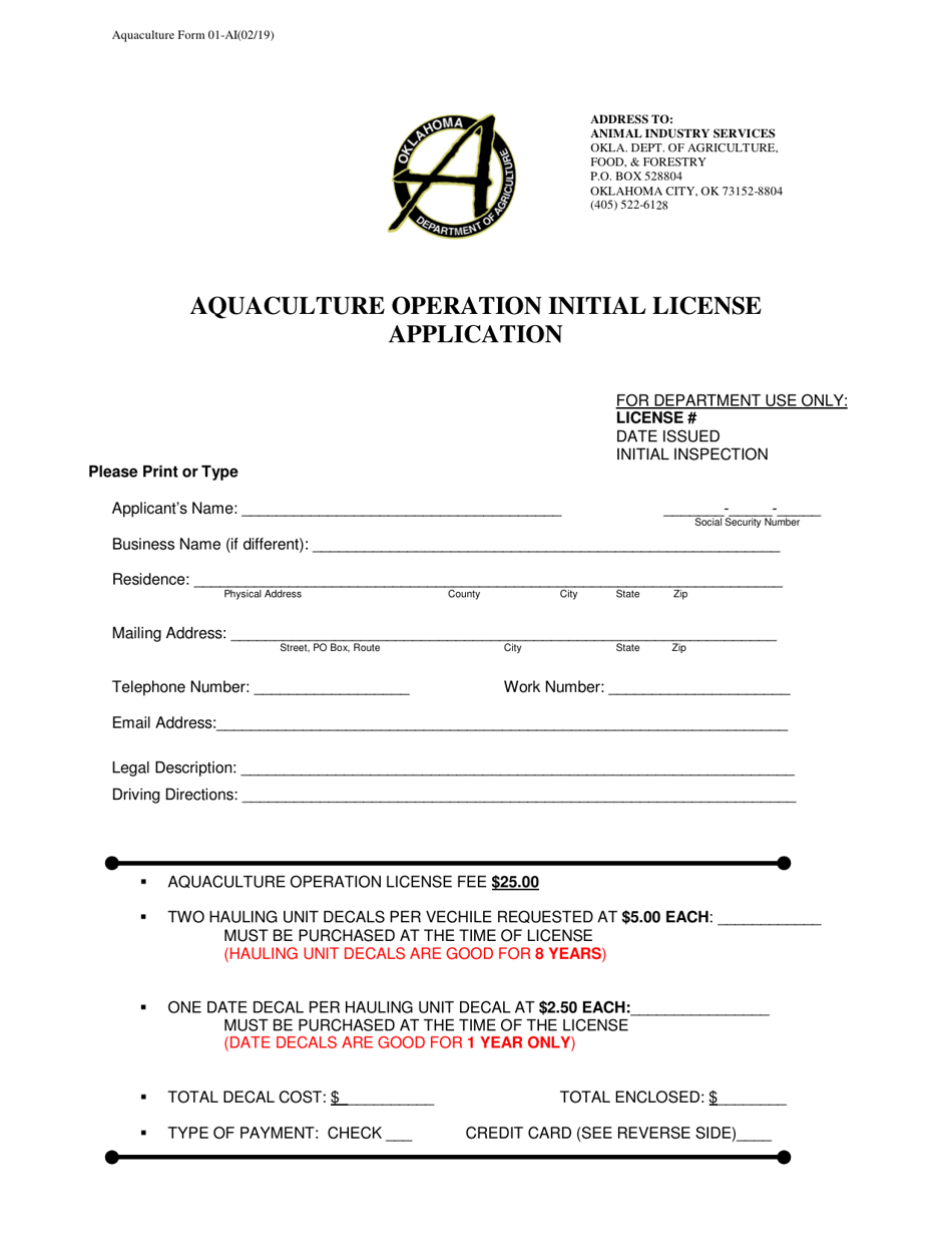 Form 01AI Fill Out, Sign Online and Download Printable PDF, Oklahoma
