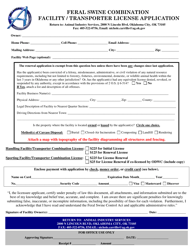 Document preview: Feral Swine Combination Facility/Transporter License Application Form - Oklahoma