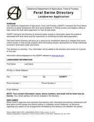Document preview: Feral Swine Directory - Landowner Application - Oklahoma