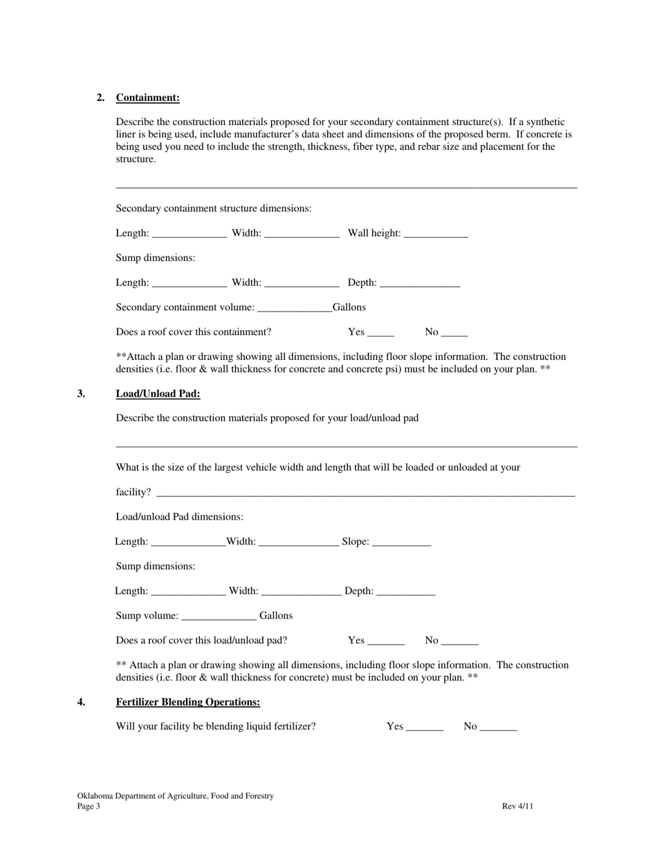 Application for Bulk Liquid Fertilizer Storage Facility - Oklahoma, Page 3