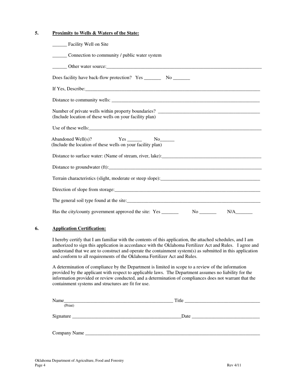 Application for Bulk Liquid Fertilizer Storage Facility - Oklahoma, Page 4