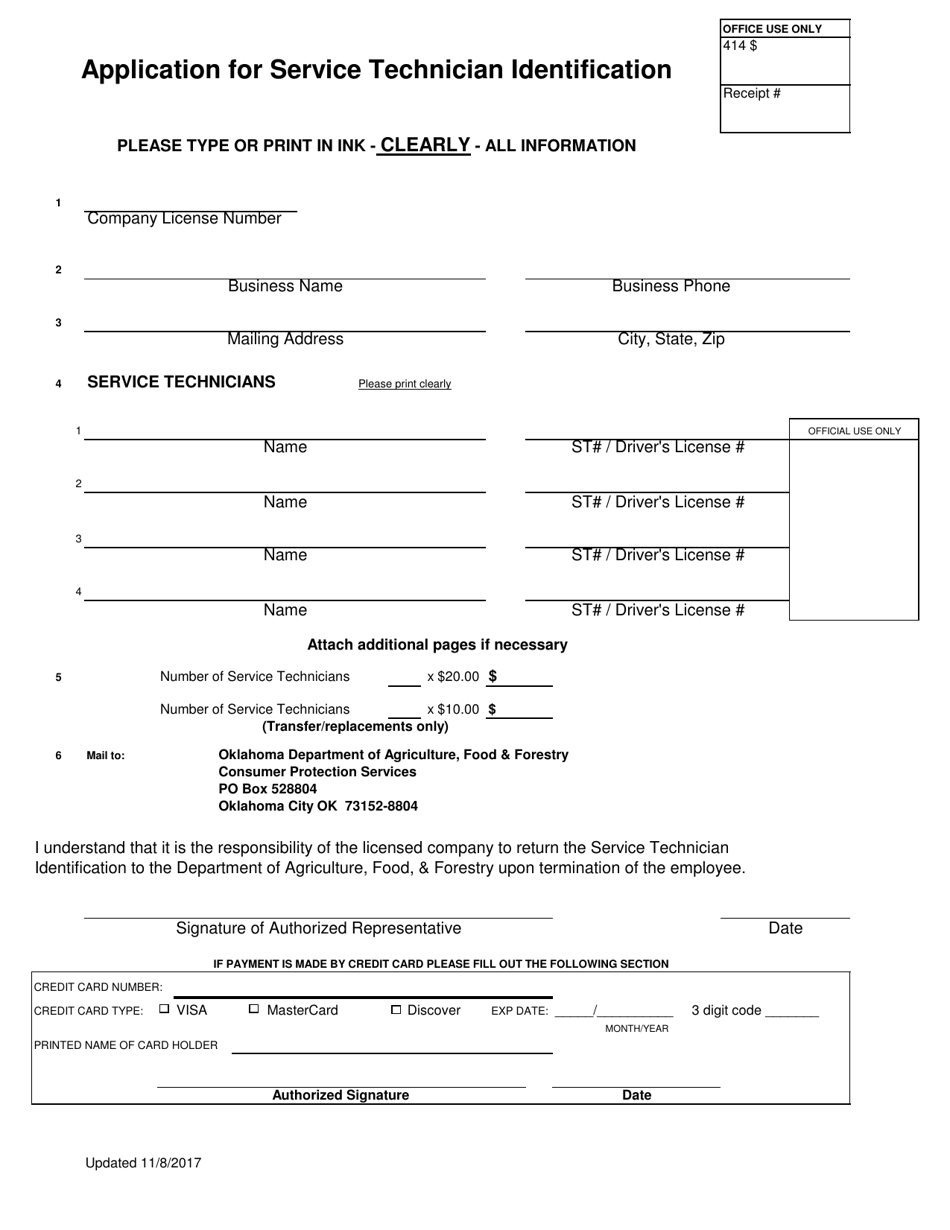 Application for Service Technician Identification - Oklahoma, Page 1