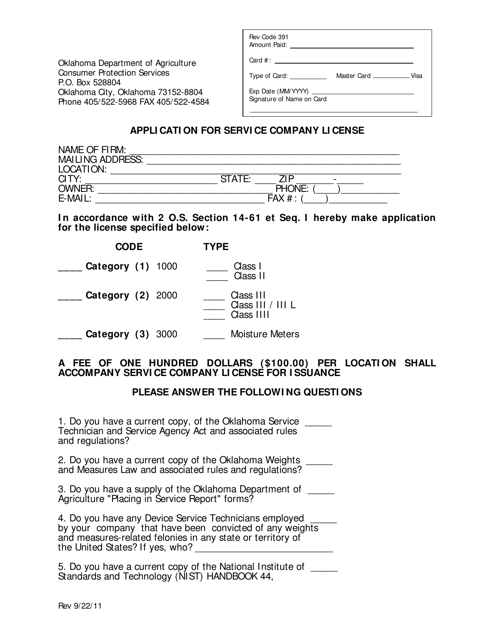 Application for Service Company License - Oklahoma Download Pdf