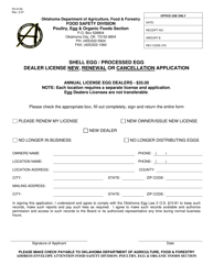 Document preview: Form FS-5105 Shell Egg/Processed Egg Dealer License New, Renewal or Cancellation Application - Oklahoma