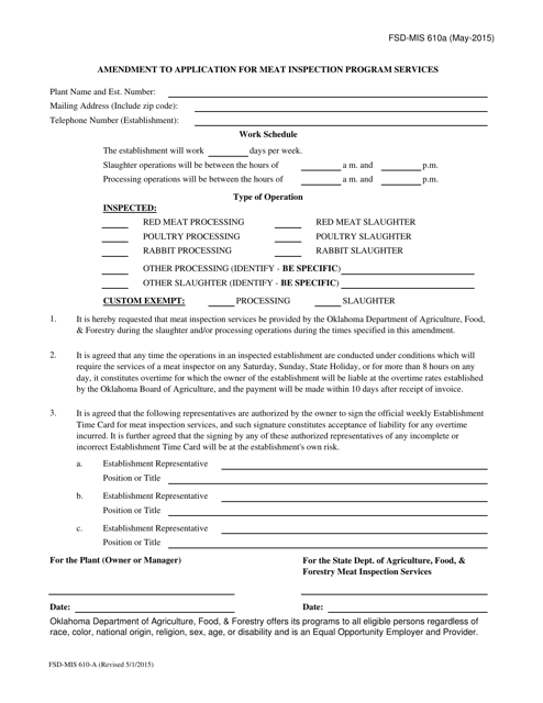 Form FSD-MIS610A Download Printable PDF or Fill Online Amendment to ...