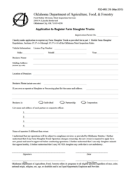Document preview: Form FSD-MIS218 Application to Register Farm Slaughter Trucks - Oklahoma