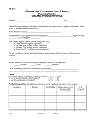 Document preview: Form FS-5121 Organic Product Profile (Processor/Handlers) - Oklahoma