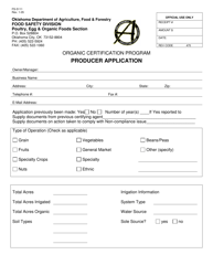 Form FS-5111 Organic Certification Program Producer Application - Oklahoma