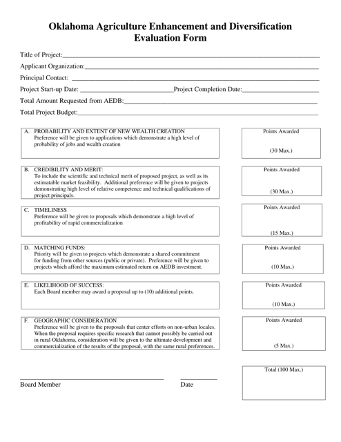 Oklahoma Agriculture Enhancement and Diversification Evaluation Form - Oklahoma