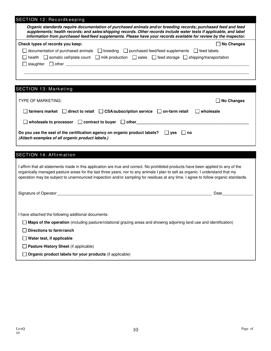 Form FS-5114 Organic Livestock Plan Application: Slaughter / Dairy - Oklahoma, Page 10