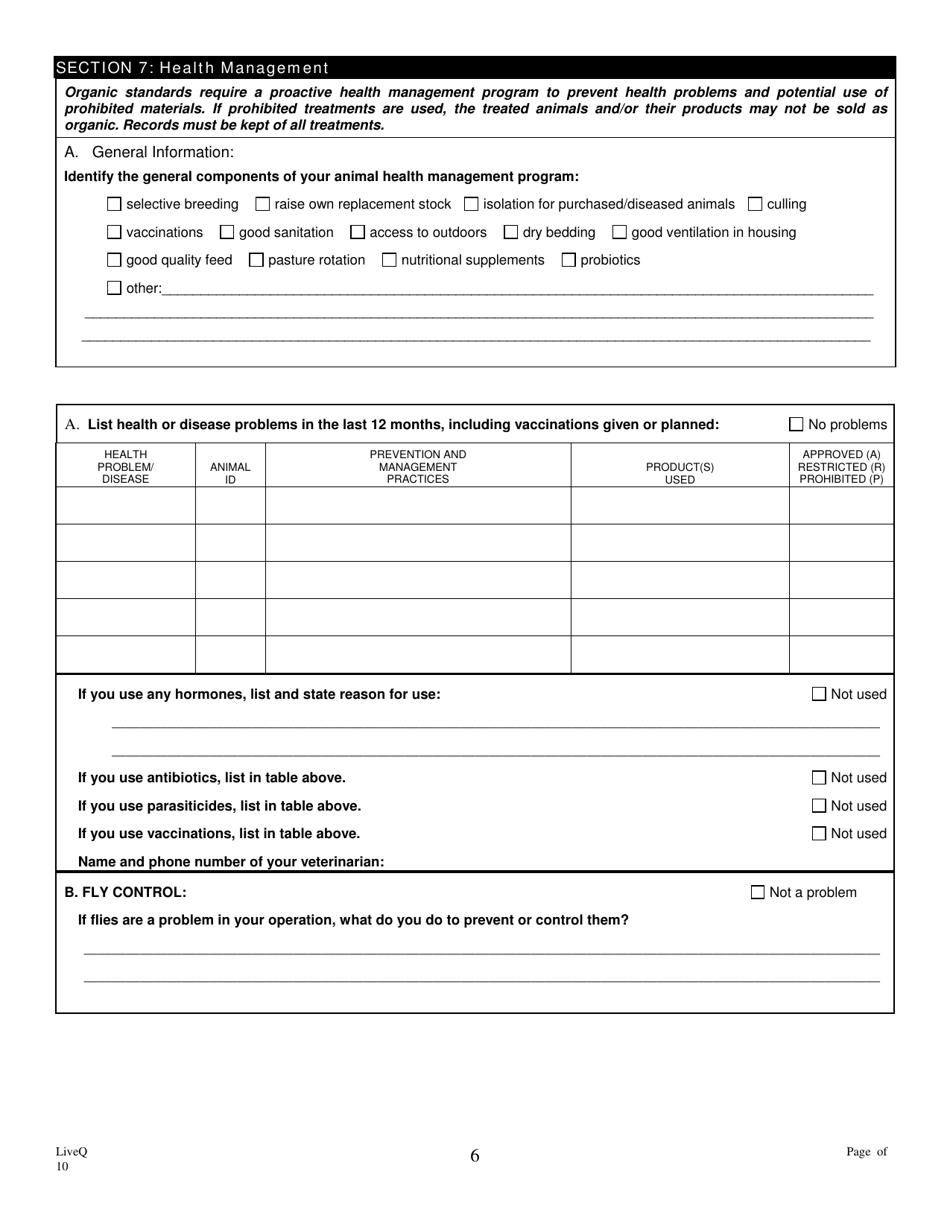 Form FS-5114 Organic Livestock Plan Application: Slaughter / Dairy - Oklahoma, Page 6