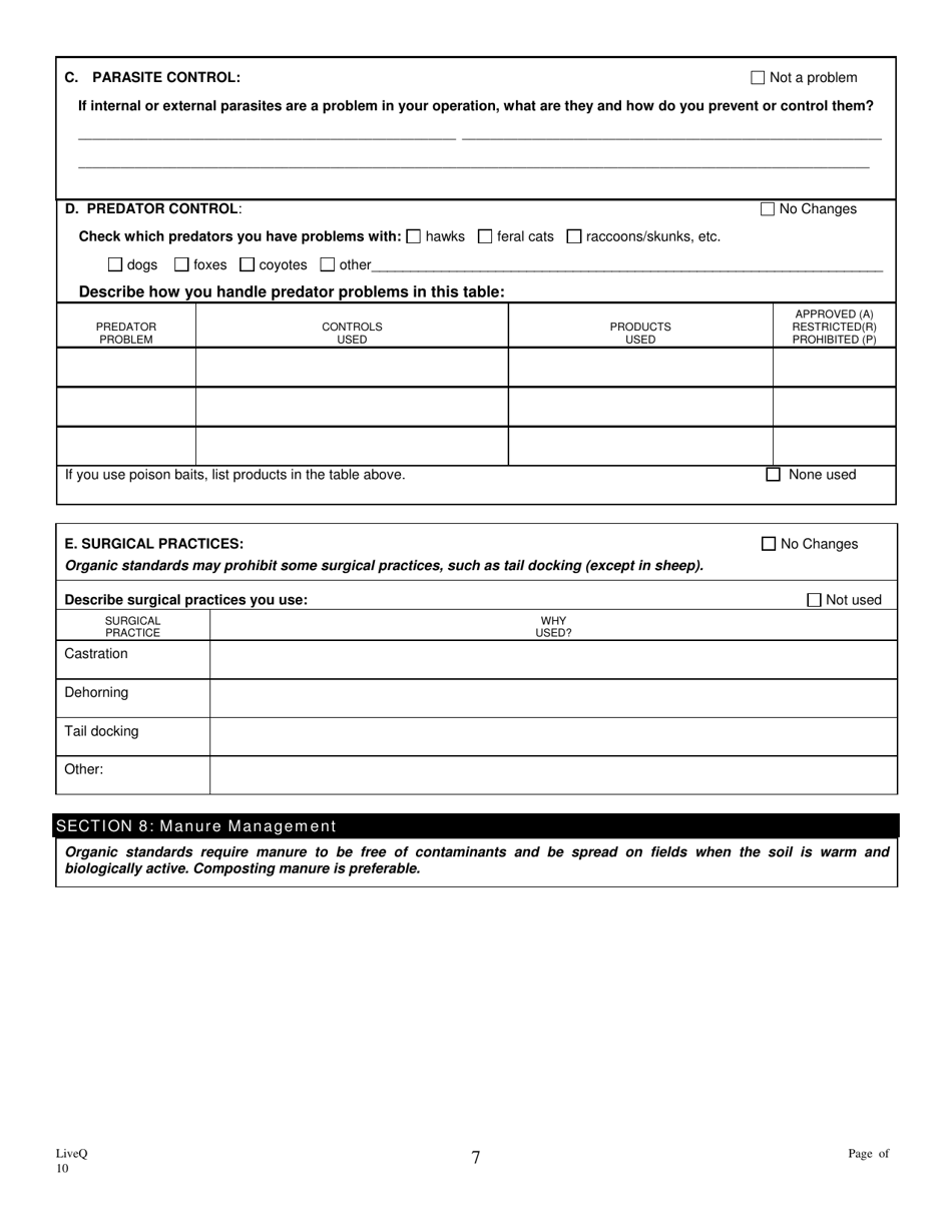 Form FS-5114 Organic Livestock Plan Application: Slaughter / Dairy - Oklahoma, Page 7