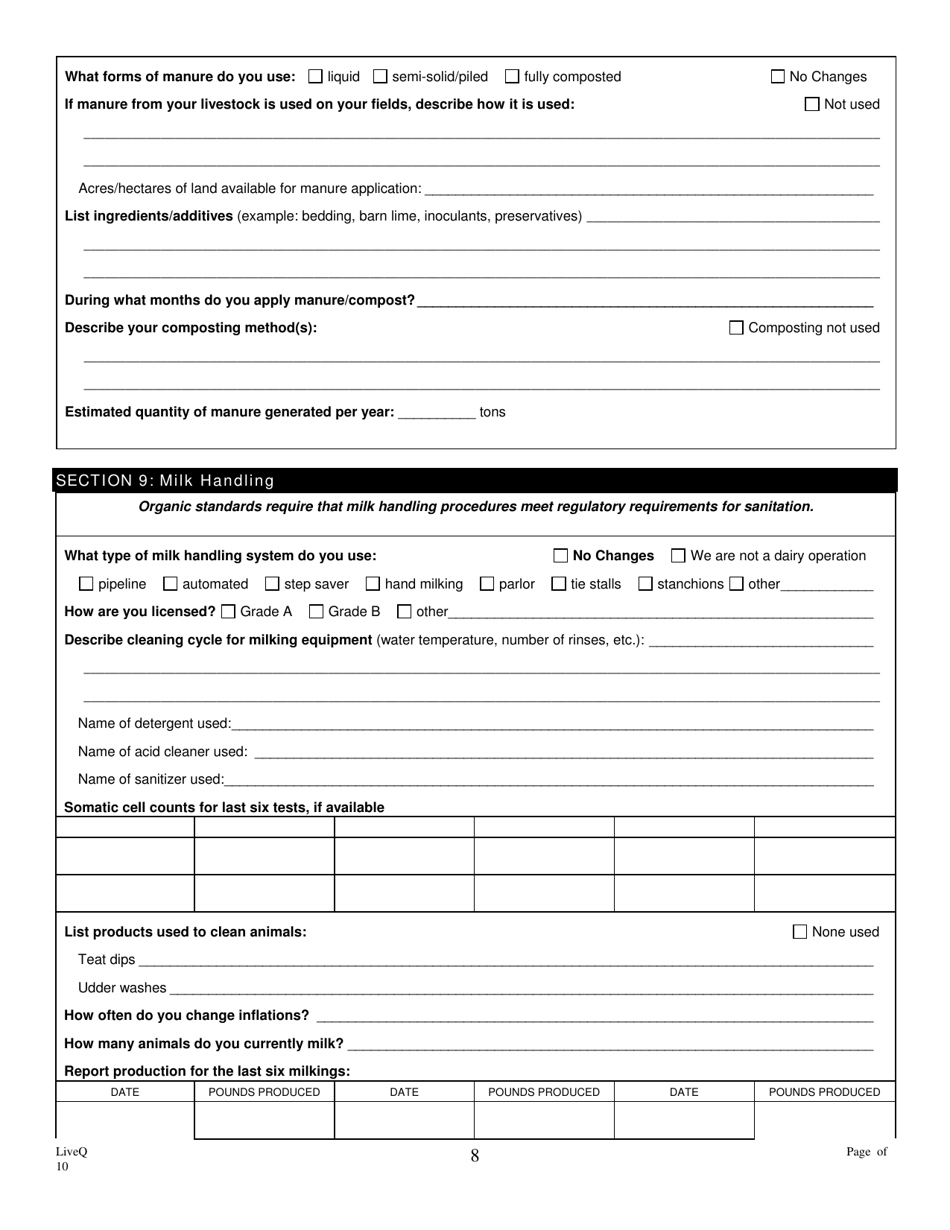 Form FS-5114 Organic Livestock Plan Application: Slaughter / Dairy - Oklahoma, Page 8