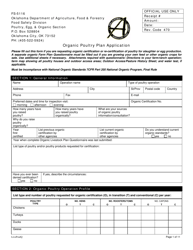 Form FS-5116 Organic Poultry Plan Application - Oklahoma