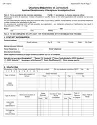 Document preview: DOC Form OP-110210 Attachment A Applicant Questionnaire & Background Investigation Form - Oklahoma