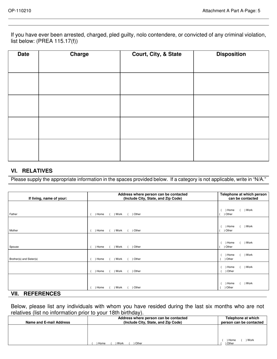 DOC Form OP-110210 Attachment A Applicant Questionnaire  Background Investigation Form - Oklahoma, Page 5