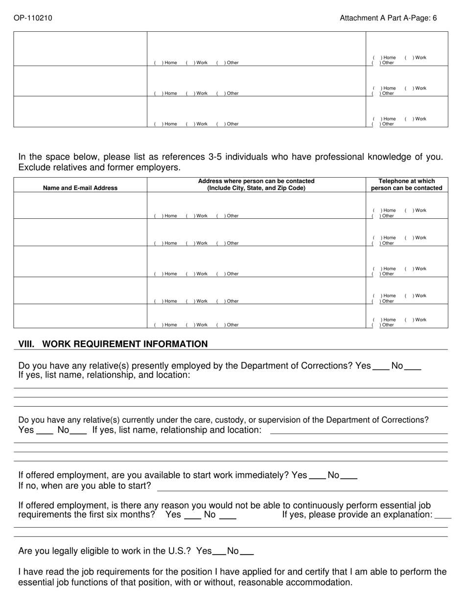 DOC Form OP-110210 Attachment A Applicant Questionnaire  Background Investigation Form - Oklahoma, Page 6