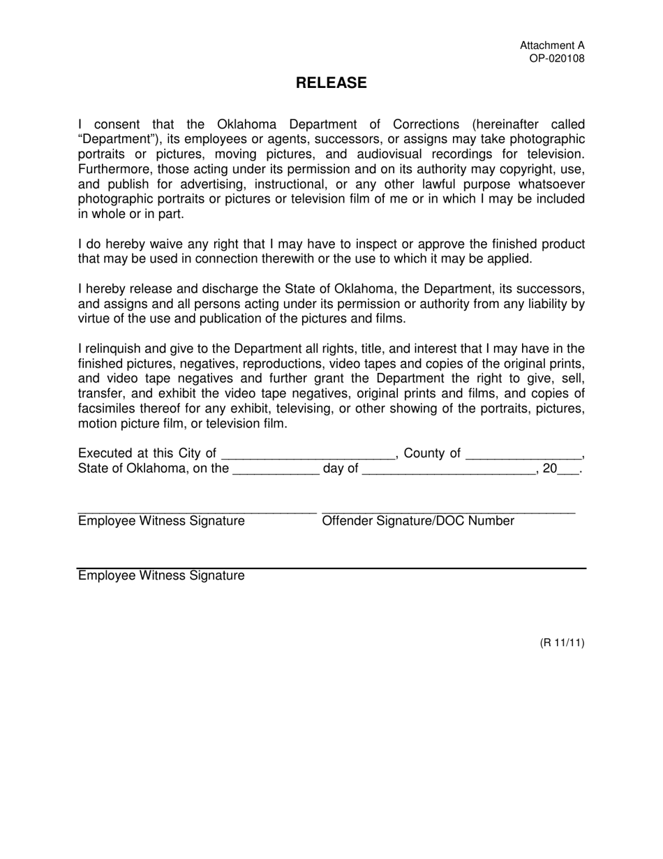 DOC Form OP-020108 Attachment A Release - Oklahoma, Page 1