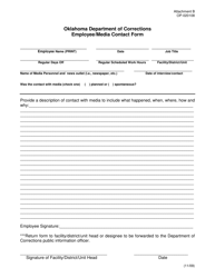 Document preview: DOC Form OP-020108 Attachment B Employee/Media Contact Form - Oklahoma