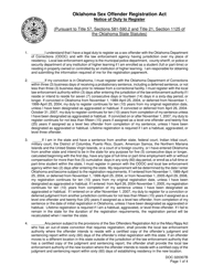 DOC Form OP-020307B Oklahoma Sex Offender Registration Act Notice of Duty to Register - Oklahoma