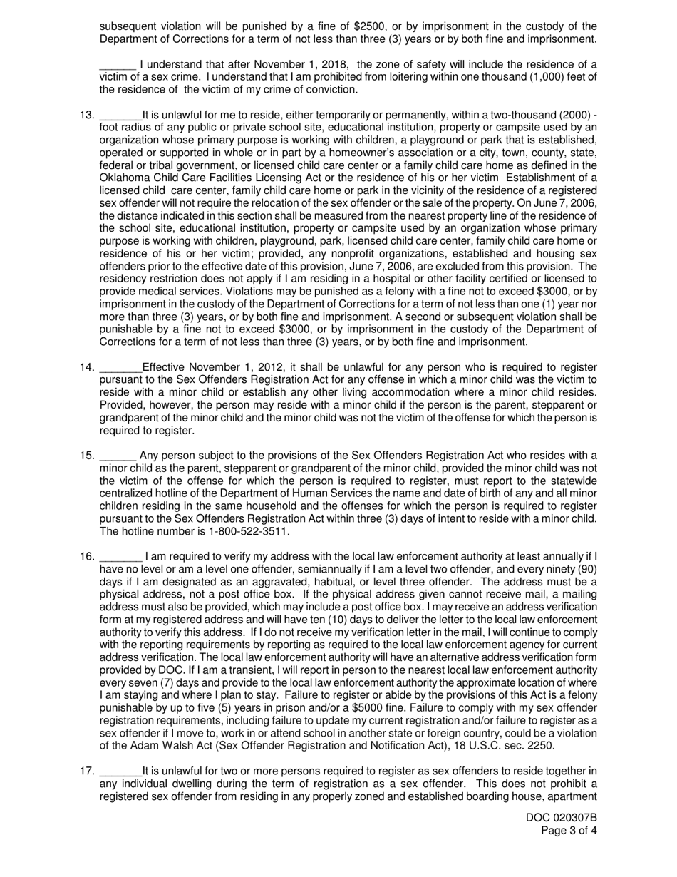 DOC Form OP-020307B Oklahoma Sex Offender Registration Act Notice of Duty to Register - Oklahoma, Page 3