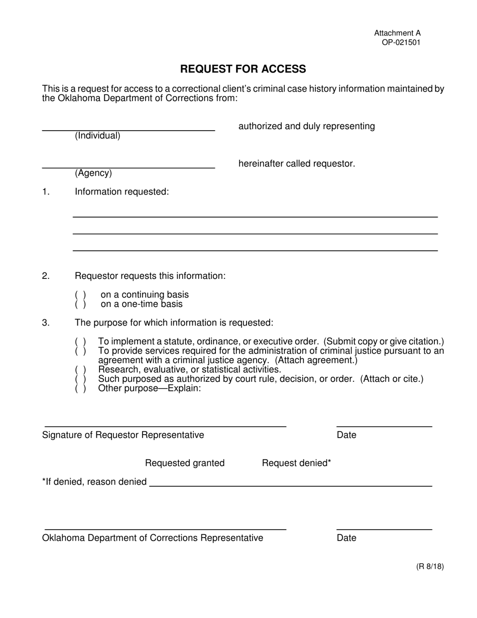 DOC Form OP-021501 Attachment A Request for Access - Oklahoma, Page 1