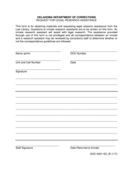 Document preview: DOC Form 030115C Request for Legal Research Assistance - Oklahoma