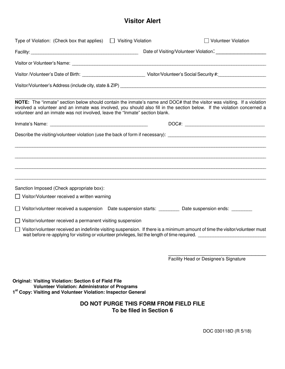 DOC Form OP-030118D Visitor Alert - Oklahoma, Page 1