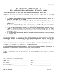 Document preview: Form OP-030601 Attachment E Oklahoma Prison Rape Elimination Act Zero Tolerance Acknowledgement for Inmates - Oklahoma