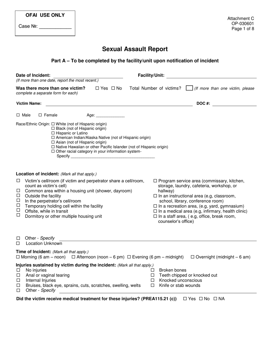 Form OP-030601 Attachment C Sexual Assault Report - Oklahoma, Page 1