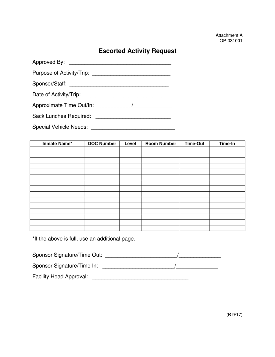 Form OP-031001 Attachment A Escorted Activity Request - Oklahoma, Page 1