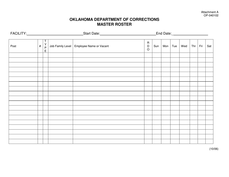 Form OP-040102 Attachment A Master Roster - Oklahoma, Page 1
