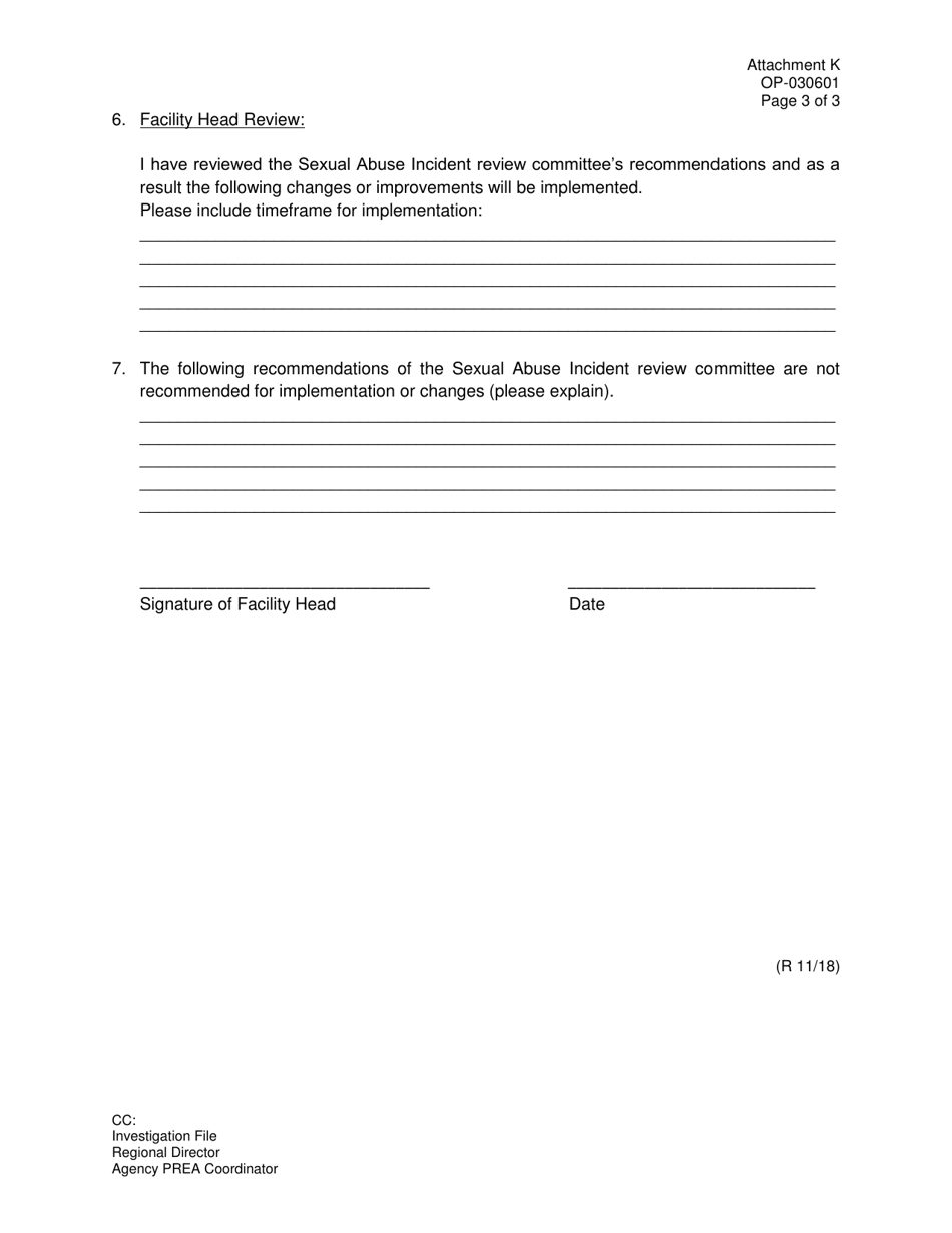 Form OP-030601 Attachment K Sexual Abuse / Harassment Incident Review - Oklahoma, Page 3