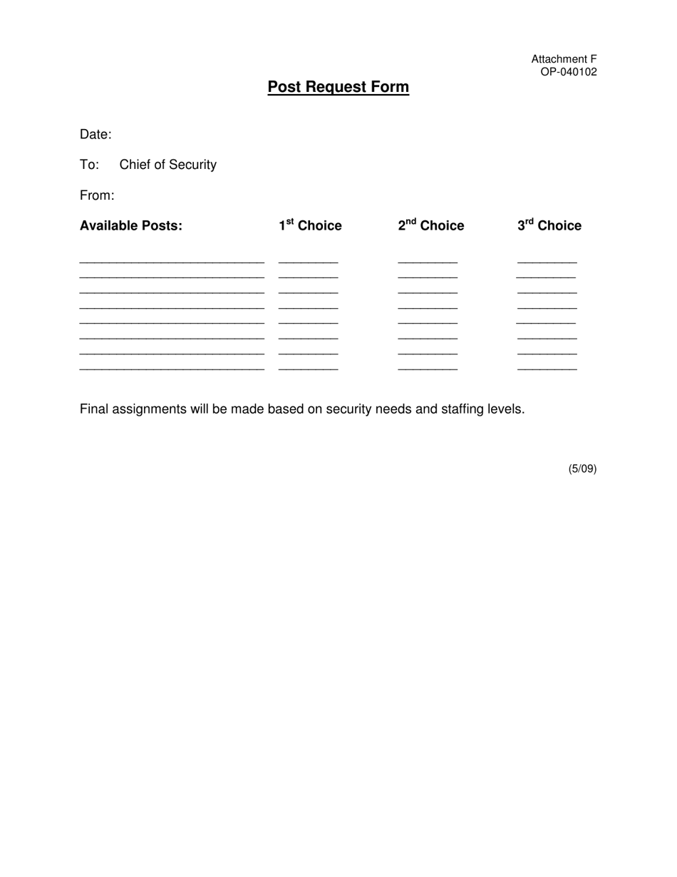Form OP-040102 Attachment F Post Request Form - Oklahoma, Page 1