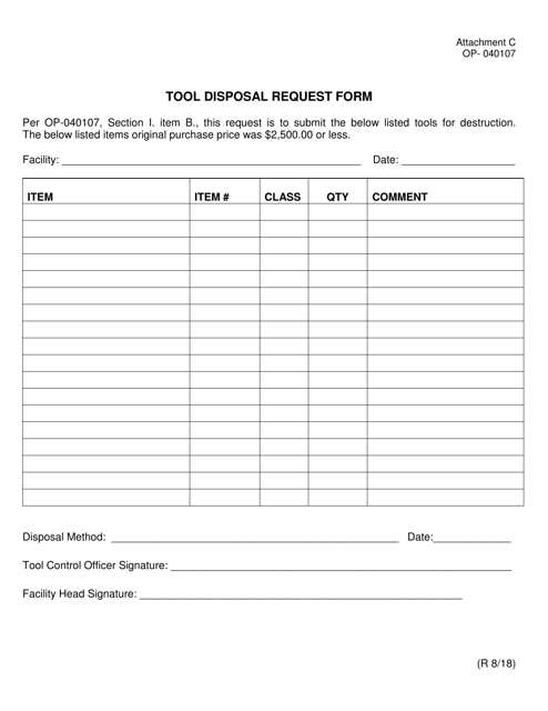 DOC Form OP-040107 Attachment C Tool Disposal Request Form - Oklahoma