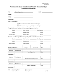 Document preview: DOC Form OP-040106 Attachment B-1 Permission to Carry State Owned/Privately Owned Handgun (Probation and Parole) - Oklahoma