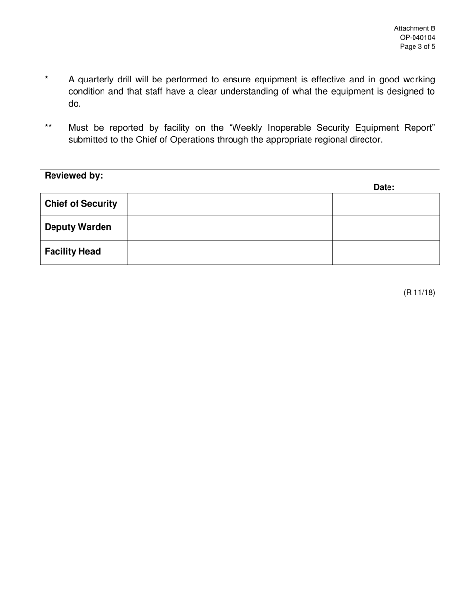 DOC Form OP-040104 Attachment B Weekly Security Inspection - Oklahoma, Page 3